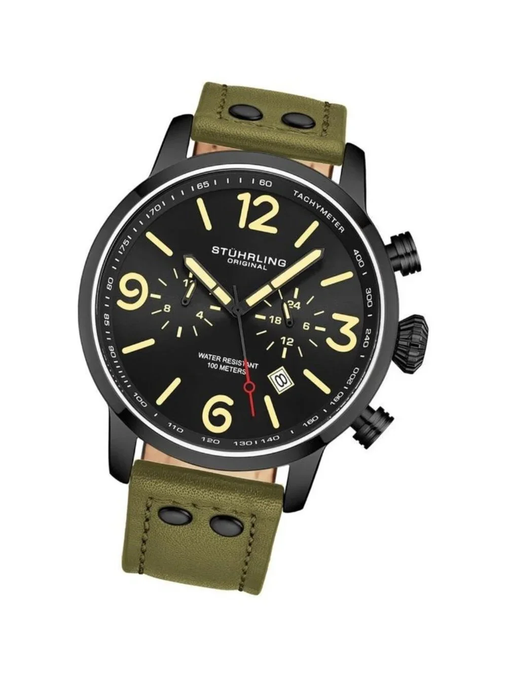 NWT Stuhrling Original Aviator Chronograph Quartz Black Dial Men's Watch